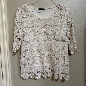Jennie & Marlis Women’s Cream Lace Top with Cream-Colored Underlay